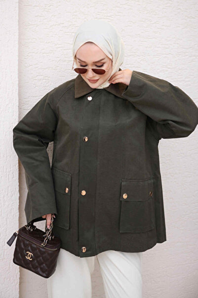 İmajButik Haki Fermuarlı Cepli Trençkot