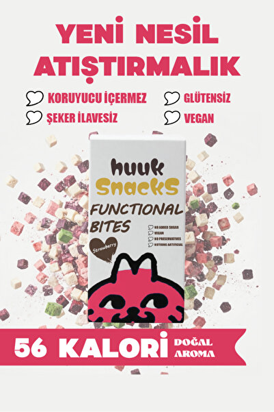 Functional Bites - Çilekli Freeze Dried Atıştırmalık Küpler Glütensiz - Vegan - Şeker İlavesiz