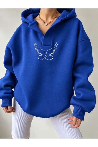 Deocept Unisex Printed V-Neck Hooded Sweatshirt