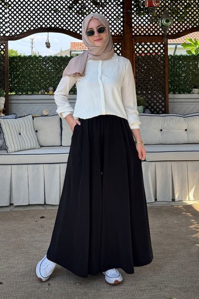 Rabia Şamlı Vera Etekli Pantolon Siyah