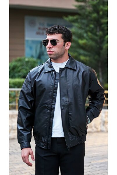 MaymenCo Fermuarlı Oversize Deri Ceket