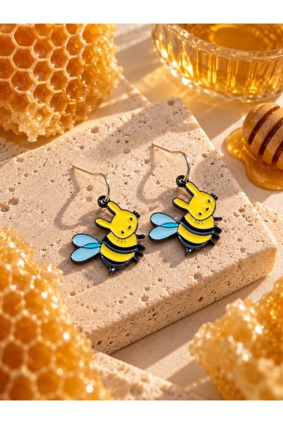 MAISON BAEZA Women's Bee Figured Dangle Earrings Yellow Black Blue Winged Cut...