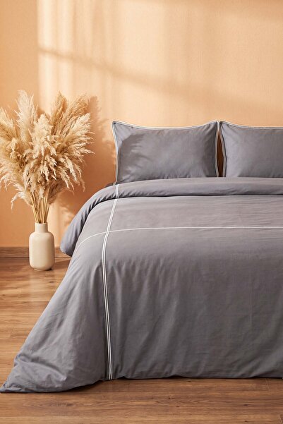 Rivaİstanbul Carven Gray 100% Cotton Double Duvet Cover Set - 4 Pieces