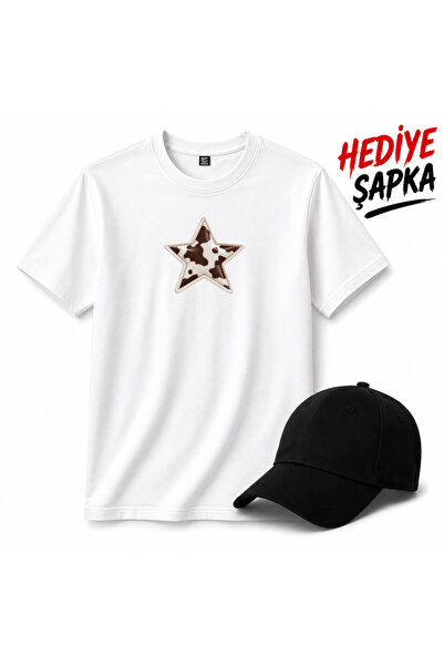 barsdepo Patterned Star Printed T-Shirt, Unisex 100% Cotton (with Supriz Gift)
