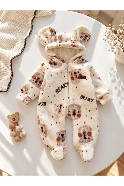 hümabebe Big Bear Teddy Bear Ears Full-Length Zippered Hooded Welsoft Baby Ju...