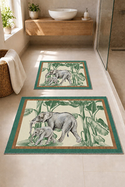 DEKOMOD Decorative Digital Printed Set of 2 Bath Mat Non-Slip Base Toilet Set