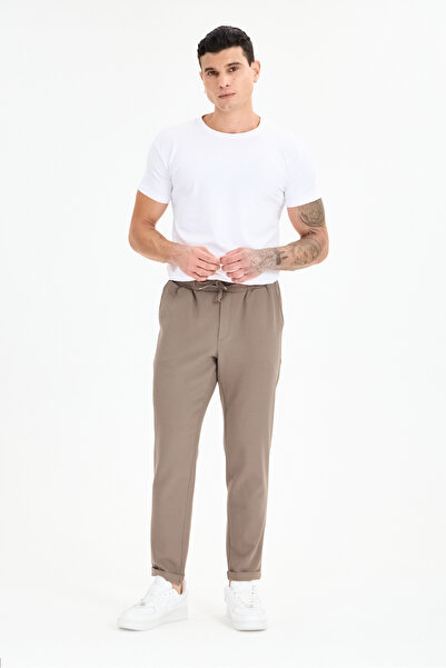 ERKEK VİZON LASTİKLİ BAĞCIKLI DUBLE PAÇA JOGGER RELAXED FİT PANTOLON