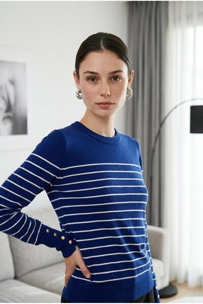 Nikitas Design Spanish Cuffed Button Detailed, Striped Knitwear