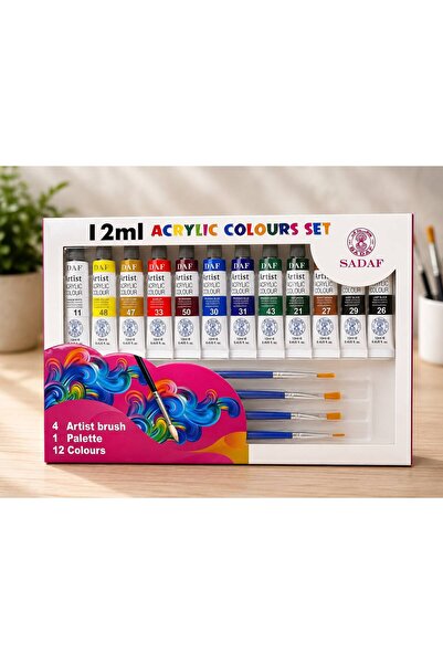 SADAF 12ml| 12 COLOR | ACRYLIC COLOR TUBE WITH PALETTE AND 4 BRUSHES