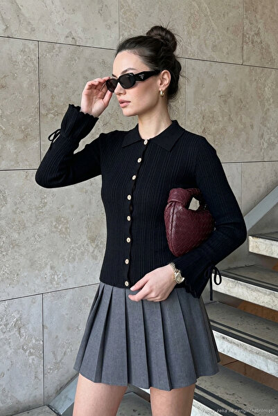Lela Kol Bağcık Detaylı Klasik Yaka Triko Hırka Kadın HIRKA 680HI00111
