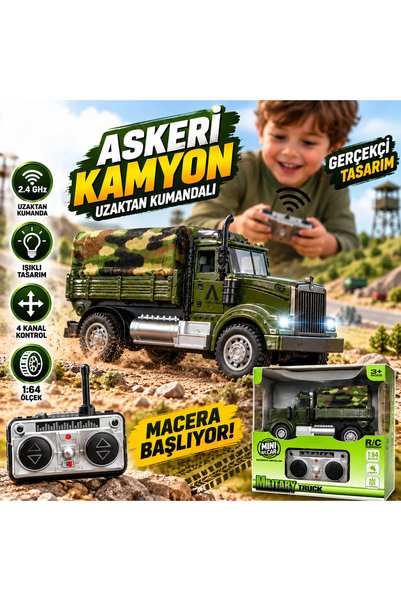 Cici Oyuncak 1:64 Uzaktan Kumandalı Askeri Kamyon 2.4 GHz 4 Kanal Işıklı RC A...