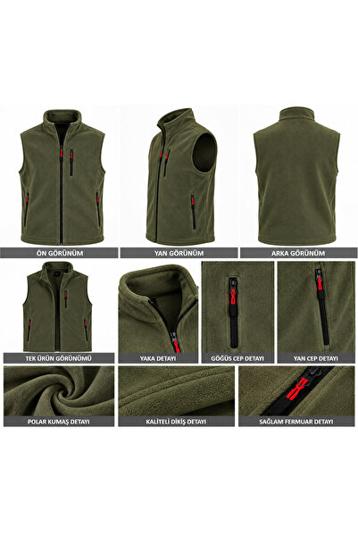 ÇİL TEKSTİL UNİSEX Polar Yelek Tam Fermuarlı Outdoor Spor Yelek 3 cepli