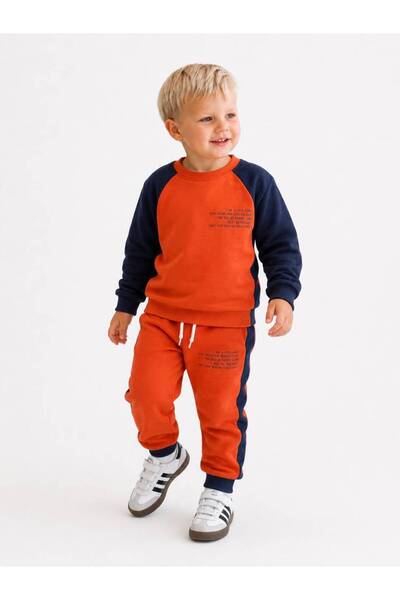 YİGİT BUTİK Boy's Color Blocked Sweatshirt Jogger Pants Top and Bottom Set