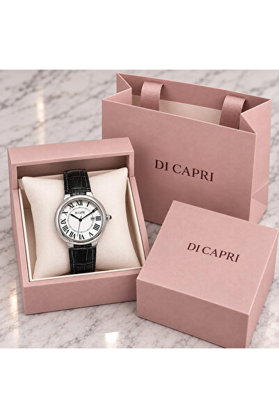 Generic Brand Di Capri Classic Silver Watch with Black Leather Strap Looster ...