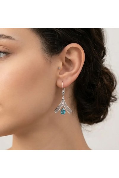 Agai Silver Gece Mavisi Model Akuamarin Taşlı Telkari El İşçiliği 925 Ayar Gümüş Kadın Küpe