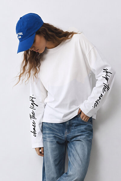 Eazy Co EAZY Unisex Oversize Uzun Kollu Tişört %100 Pamuk Ekru Skip the Noise...