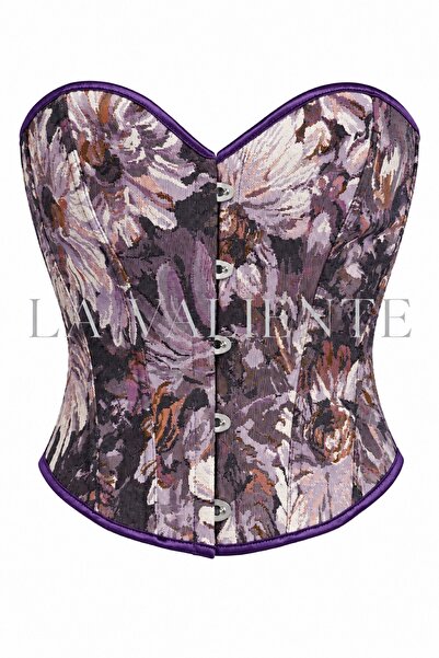 LA VALİENTE Vintage – Pastel Mor Tonlu Çiçek Desenli Balenli Straplez Bağcıkl...