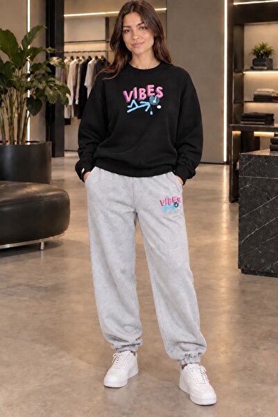 FAEL LİFE VIBES UNISEX Φούτερ και Παντελόνι Φόρμας με Στάμπα Oversize Premium...
