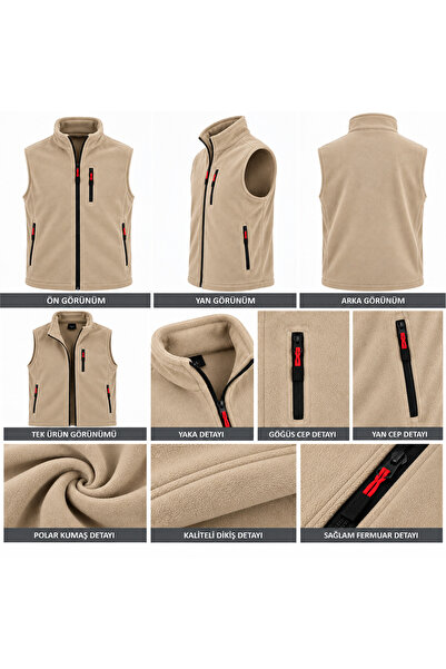 ÇİL TEKSTİL UNİSEX Polar Yelek Tam Fermuarlı Outdoor Spor Yelek 3 cepli