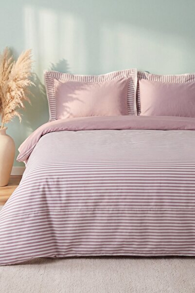 Rivaİstanbul Santiago Pink 100% Cotton Double Duvet Cover Set - 4 Pieces
