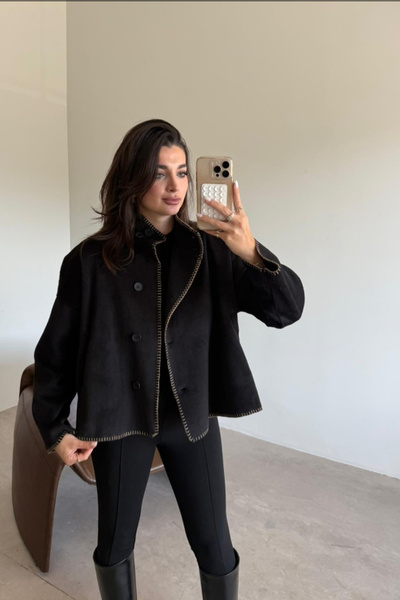 My Blog Black Buttoned Jacket with Stitching Detail - 2Y85165
