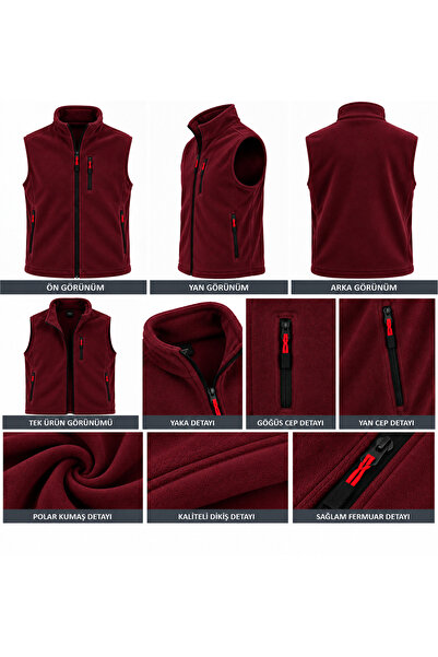 ÇİL TEKSTİL UNİSEX Polar Yelek Tam Fermuarlı Outdoor Spor Yelek 3 cepli