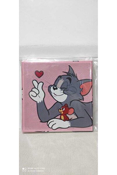 Elmas Mozaik Tablo Seti - Tom & Jerry Desenli Boncuk Tablo Kit ( 20×20 Cm )