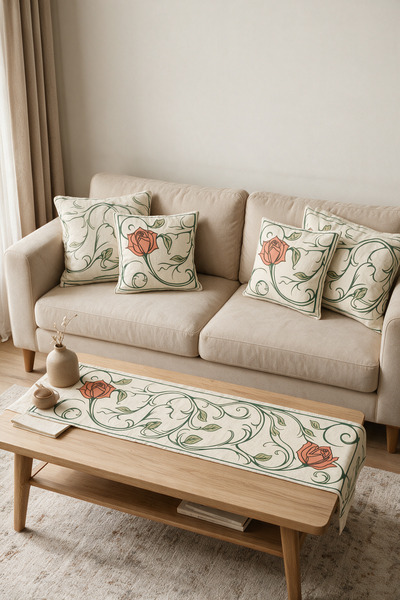 LadiesHome Green Ivy Rose Patterned Double-Sided Printed Suede 5-Piece Living...