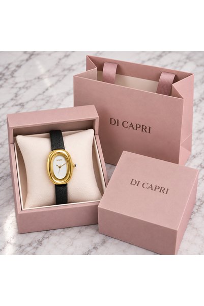 Generic Brand ساعة DI CAPRI نسائية ذهبية بسوار أسود LOOSTER TIME