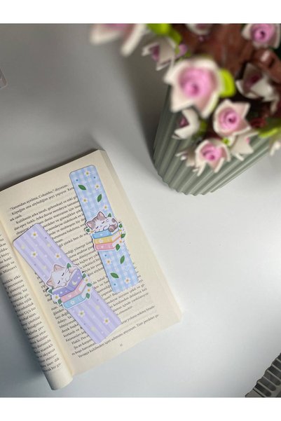 tinystoriestr Colorful Patterned Cat Themed Motto Bookmark 6 Pieces