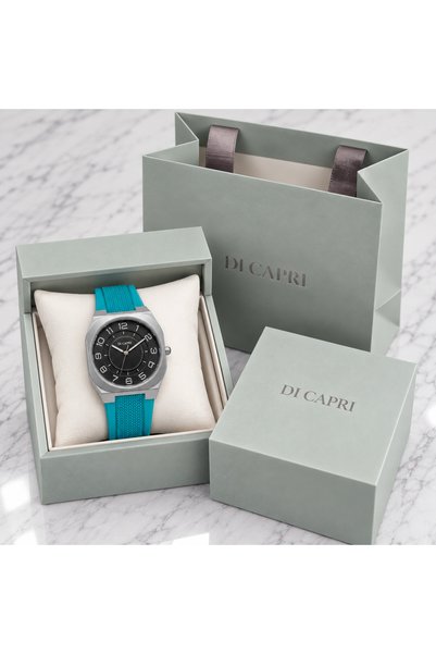 Generic Brand ساعة DI CAPRI رجالية فضية بسوار تركواز LOOSTER TIME