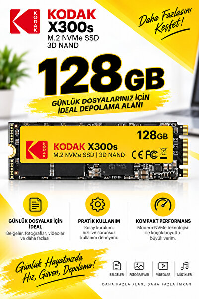 Kodak X300s 128GB M.2 NVMe 2280 SSD Dahili Depolama Diski