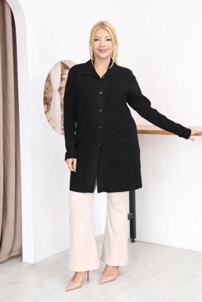 Siyezen Plus Size Long Knit Cardigan with Pockets
