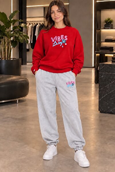FAEL LİFE VIBES UNISEX Φούτερ και Παντελόνι Φόρμας με Στάμπα Oversize Premium...