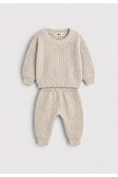 Cigit Selanik Knitwear Set 1-5 Years Natural