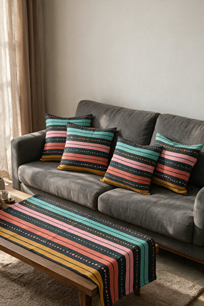 LadiesHome Black Ethnic Colorful Striped Double-Sided Printed Suede 5-Piece L...