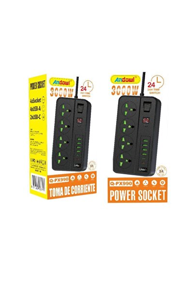 OEM Andowl Πολύμπριζο 4 θέσεων με θύρες USB και Type-C 3000W Q-PX990 - Power ...