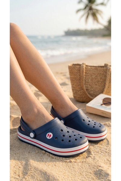 Beyond Set de papuci Crs unisex, 3 piese, negru, gri, bleumarin, cu față închisă, cu talpă groasă de 3 cm și bandă la spate BYNDCROCS01