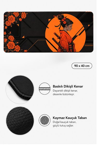 Cristante Zappella Orange Rosakiri 90x40 XXL Gaming Mousepad Büyük Oyuncu Mouse Pad Dikişli Kenar Kaymaz Taban Masa Matı