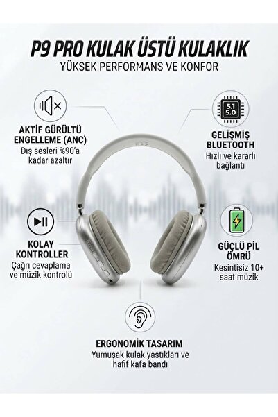 Kablosuz Bluetooth Kulak Üstü Kulaklık ve Mikrofonlu Kulaklık
