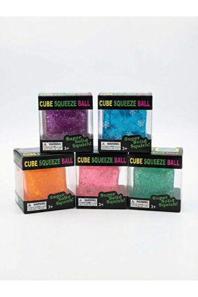 HOME MODE Premium Cube Squeeze Ball Set - 5-Pack, Glitter Effect Flexible Str...