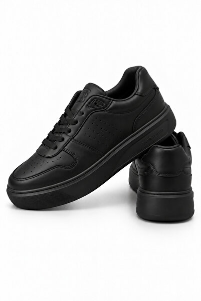 Tonny Black Erkek Siyah Rahat Kalıp Deri Detaylı Bağcıklı Sneaker