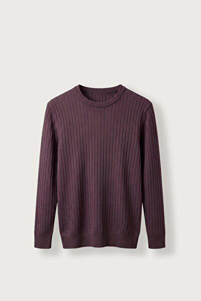 ablukaonline Erkek Slim Fit Fitilli Bisiklet Yaka Triko Kazak Bordo