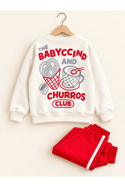 kidsense Boy's Back Printed Sweatshirt with Stripe Detail Tracksuit Set