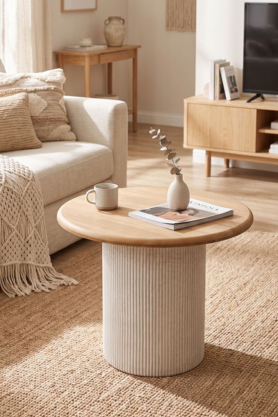 Zem Riva Yuvarlak Orta Sehpa/Bench Safir Meşe, Bej
