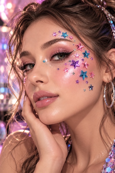 BearPear Pembe Mor Mavi Yüz Taşı Seti – Festival, Parti ve Makyaj Taşı Face Gems
