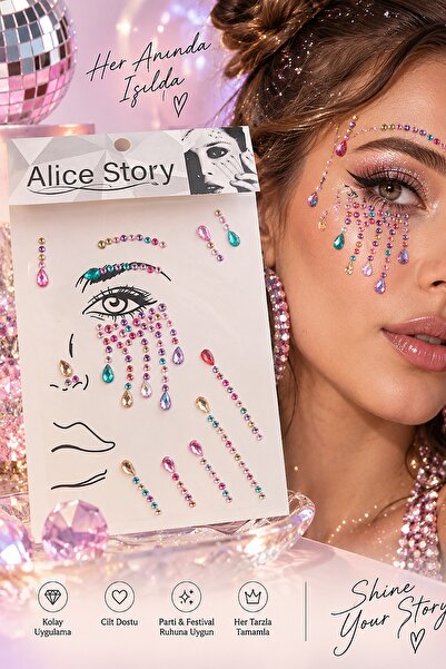 BearPear Renkli Damla ve Yuvarlak Face Gems Kristal Yüz Makyaj Taşı