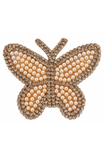 Generic Brand Butterfly Figured Pearl and Stone Iron-On Applique Arma 4X4 cm - 1 Piece