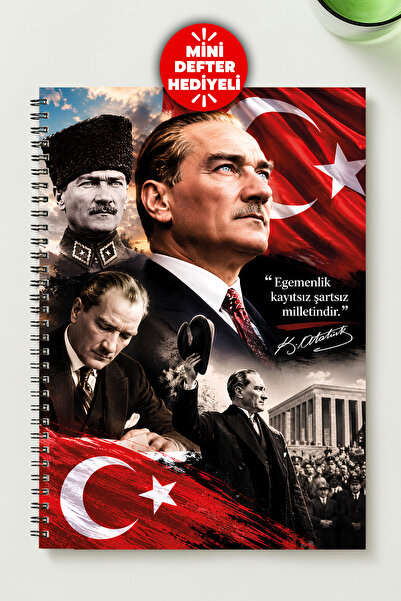 BLACKONECLASS Atatürk A5 Metal Spiral Unlined Cardboard Cover Atatürk Notebook