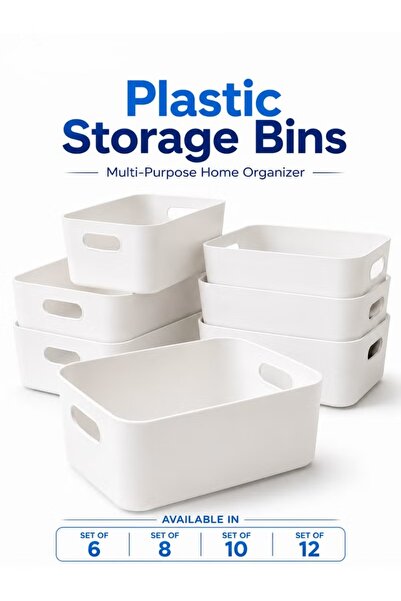 zeetwo Plastic Storage Bins with Handles, Multi-Purpose Cabinet, Desk & Pantry Organizer